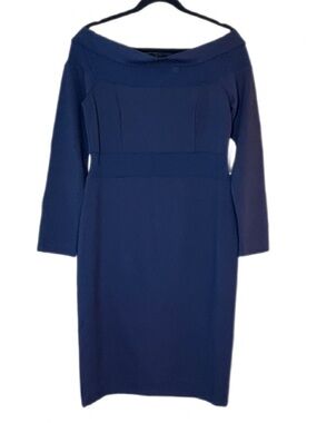 Love X Design Navy Off Shoulder Sheath Dress Long Sleeve L NWT